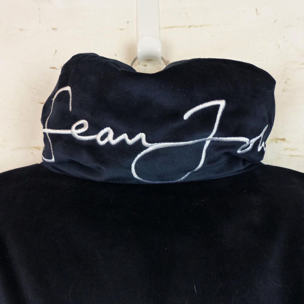 Sean John X Missguided Puffer Jacket Womens 2 US Navy Blue Velour Oversized Y2K - Picture 12 of 16